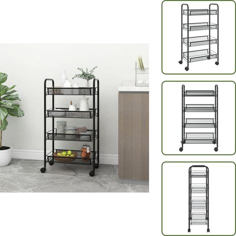 Chariot de cuisine à 4 niveaux Noir 46x26x85 cm Fer - Chariot De Cuisine - Chariot Multifonctionnel - Rangement Cuisine - Organisation Intérieur - Panier Pliable (1/5)