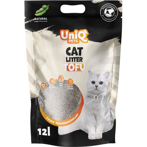 Uniq Pets  Biologisch abbaubare Katzenstreu aus Tofu  12-Liter-Verpackung (5 kg) – Natur