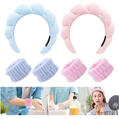 Bandeau Cheveux Femme de 2: Femme bandeau Cheveux Turban Femme Accessoires Tissu éponge Doux Absorbant pour Bain Lavage Visage (1/4)