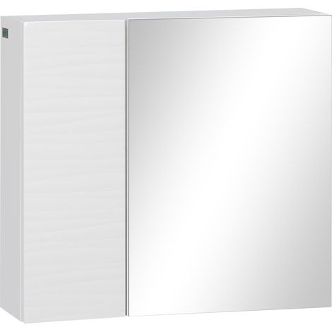 kleankin Bathroom Cabinet with Mirror, Double Door Wall Mounted Storage Cupboard Organizer with Adjustable Shelves, White