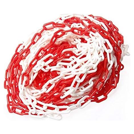 Barrière à Chaînes en Plastique 25 Mètres, 6mmx25m Haute Visibilité Blanc et Rouge pour Avertissement Espace de Stationnement de Sécurité, le Contrôle des Foules, la Circulation (1/3)