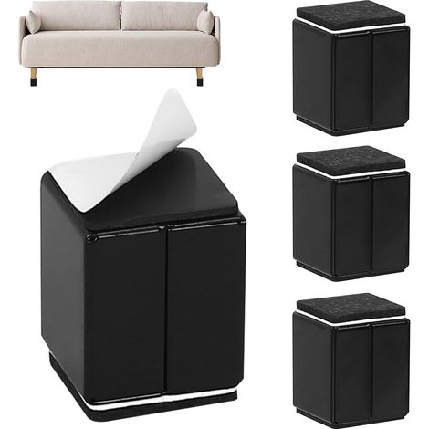 4 Pcs 38mm Rehausseur Meuble, Rehausseurs de Meubles Auto-adhésifs, Rehausseur Pied de Table, Risers de Lit de Hauteur de 52 mm pour Chaise Canapés Armoires (1/5)