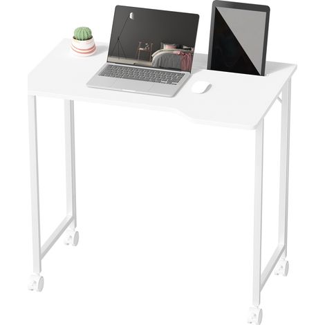 Bureau pliable pour ordinateur, bureau gain de place avec roulettes, emplacement pour appareil, 80 x 52 x 75 cm, blanc (1/5)