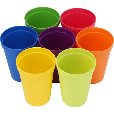 Lot de 7 gobelets en PP réutilisables et incassables, coloris arc-en-ciel, compatibles lave-vaisselle. (1/4)