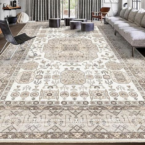 Tapis de Salon Moderne Vintage 140x200 cm, Microfibre Doux, Antidérapant, Dos Caoutchouc, Lavable en Machine, Résistant aux Taches, Anti-Peluche, Style Boho, Pour Séjour, Chambre, Salle à Manger, Coul