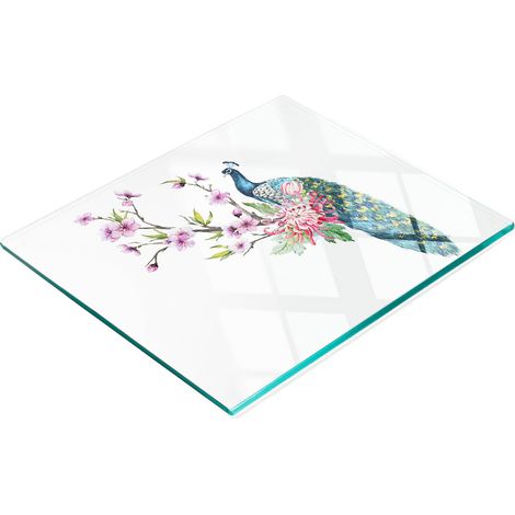 Tabla de cocina decorativa multifuncional con diseño de pavo real y flores, 60x52 cm (1/5)