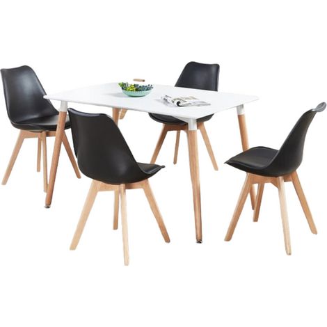5 Pieces Life Interiors Lorenzo Halo Dining Set - a Rectangular White Dining Table and Set of 4 Black Dining Chairs (1/5)