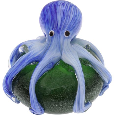 Presse-papiers pieuvre bleue en verre sur boule verte 10 cm (1/5)