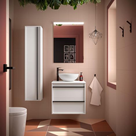 Badezimmermöbel ATTILA 600 2 Schubladen WHITE SATIN + Waschtisch-Platte (1/2)