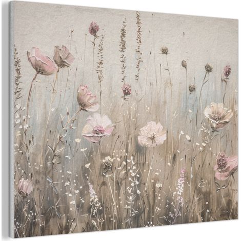 TABLEAU ACOUSTIQUE Fleurs - Rose - Moderne - Beige Décoration Murale Feutre 100x70 cm
