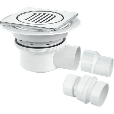 McAlpine TSG52-T150SS Two Piece 50mm Water Seal Trapped Gully, Tile/Grating with removable Grid, 2" Horizontal Outlet and 2" x 1½" Socket Reducer (1/2)