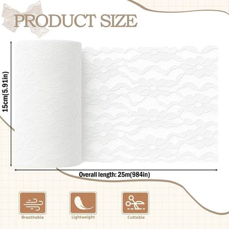 Camino de mesa de encaje blanco de 15 cm x 25 metros - Decoración vintage para bodas y fiestas (1/5)