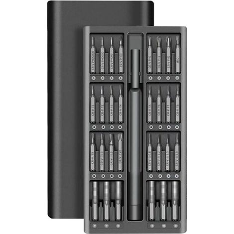 Jeu de tournevis de précision, 33 embouts en acier S2, boîtier en aluminium, portable, noir