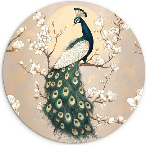 LE TABLEAU Paon - Branche - Fleurs Tableau Décoration Murale 30x30 cm (1/5)
