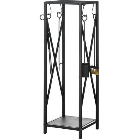Outsunny Säulen-Holzständer aus schwarzem Metall – Kamin-Zubehörset, Maße 34 x 34 x 111 cm