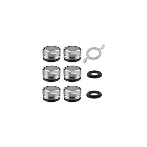 Aireador de grifo M24, 6 piezas, aireador de grifo ahorrador de agua con filtro de acero inoxidable y ABS, incluye 8 juntas y 1 llave para aireador cromada para grifos de lavabo de baño y cocina.