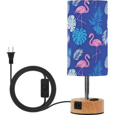 Lampe tactile flamant rose et motif tropical avec abat-jour en (1/5)