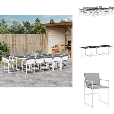 Ensemble à manger de jardin avec coussins 15pcs blanc textilène - Meubles De Jardin - Salon De Jardin - Set De Jardin - Mobilier Exterieur - Table De Jardin (1/5)