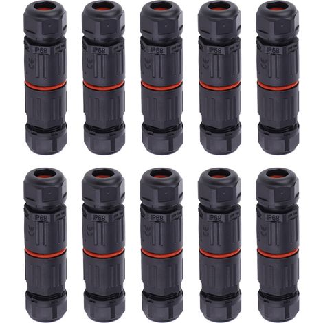 10PCS Connecteur Étanche IP68 3 Broches Pour Câble Électrique Extérieur 0.5mm²2.0mm² Prise Bornier Nylon (1/5)