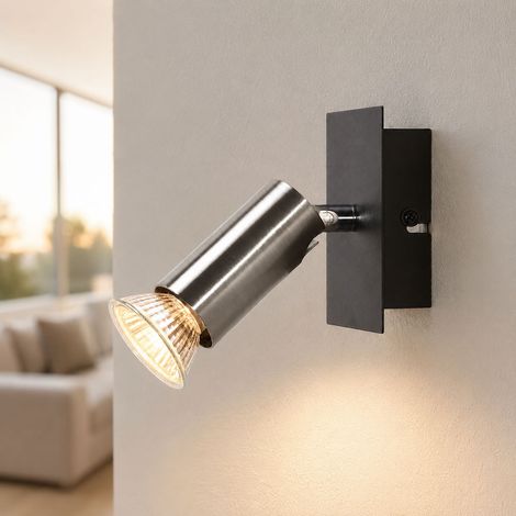 Faretto da parete orientabile lampada da parete camera da letto lampada da parete soggiorno, metallo argento nero, 1x GU10, LxH 10 x 9 cm (1/5)