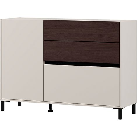 Credenza Sideme, Madia 2 Ripiani, 3 Cassetti, Un'anta, 125x40x92h cm Bianco Crema