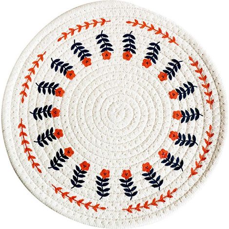 Set de table rond en corde de coton tissée à la main avec imprimé original, résistant à la chaleur et antidérapant, accessoire décoratif pour la cuisine et la salle à manger. (1/5)