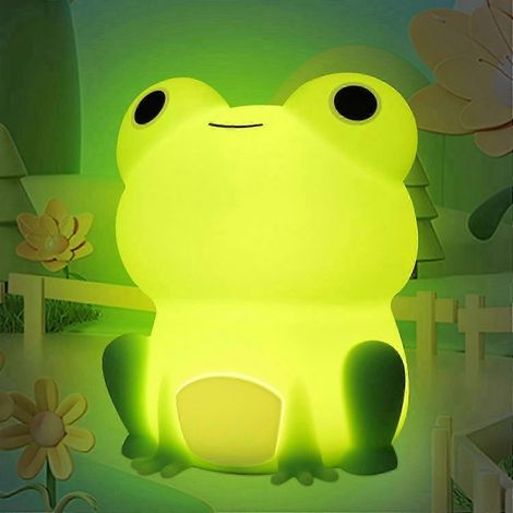 Veilleuse grenouille mignonne, lampe tactile LED en silicone souple pour enfant, veilleuse portable pour chambre d'enfant avec minuterie et variateur, lampe de chevet kawaii pour table de chevet (1/5)