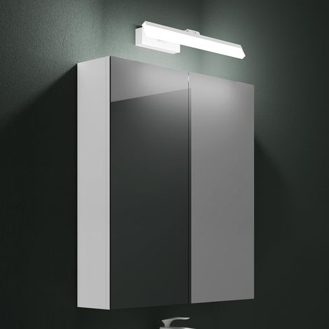 Mai & Mai Armadietto a Specchio 60x15x70cm con Lampada da Specchio LED per Bagno 40cm, 9W 6000K, Specchiera Bagno Mobilettto da Parete Bianco con 2 Ante e Applique Specchio Bianco, Spiegelschrank 02 (1/5)