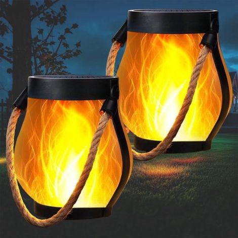 Set di 2 lanterne decorative di Halloween con effetto fiamma solare, impermeabili, viola, doppia modalità. (1/5)