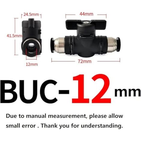Valve pneumatique BUC 12 mm, 1 contrôleur de commutateur manuel, pousser pour connecter le robinet à tournant sphérique d'arrêt pour le contrôle du débit d'air