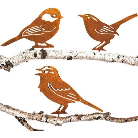 Ulisem Oiseaux Rouillé Décoration de Jardin pour Arbre, Patine Rouille Naturelle, Jardin Décoration Fleur Rétro, Mésange, Roitelet, Moineau Domestique