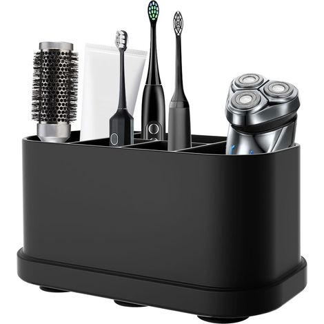 1 Support Brosse à Dents, 5 Compartiments, Silicone, Base Ventouse, Salle de Bain (1/5)