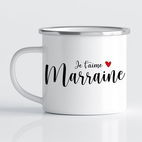 Tasse - Mug Émaillé - Je t'aime Marraine - MUG BORD ARGENT (300 ml) (1/3)