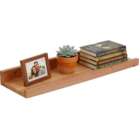 Étagère Murale, HxLxP : 5 x 50 x 15 cm, Noyer, étagère Flottante pour Cadres (1/5)