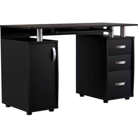 Otley Computer Desk 3 Drawer PC Workstation Shelves Storage Home Office Table, Black (1/5)