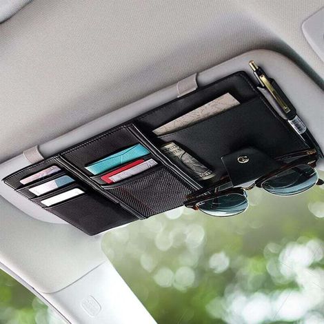 Car Sun Visor Organizer - Faux Leather - Car Interior - Storage Pocket for Credit Cards, Pens, Sunglasses and Documents (1/5)