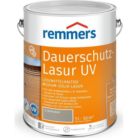 Remmers Dauerschutz-Lasur UV silbergrau, 5 Liter, Holz UV-Schutz für außen, auch für helle Farbtöne und farblos UV+, blockfest, wetterbeständig