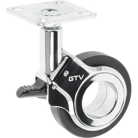 GTV - Ruote per mobili GIRA Ruote girevoli Ruote per mobili con freno Diametro 60 mm in plastica e acciaio nero + cromato (1/5)