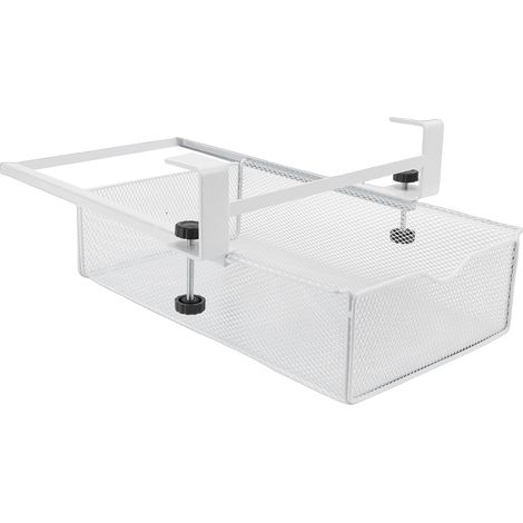 Tiroir sous le bureau coulissant sans perçage, étagère de rangement en métal, plateau, panier, organisateur pour la maison, le lieu de travail, armoire, blanc, petit sans grille (1/5)