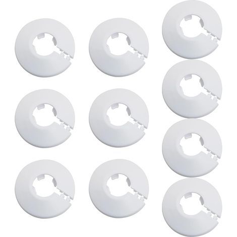 Pack of 10 Pipe Rosettes, 25 mm Diameter, PP Plastic, White, for Radiators and Pipes (1/5)