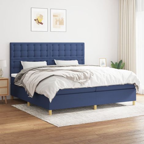 Lit à sommier tapissier avec matelas - Cadre De Lit Moderne: King Size - Lit Double - Bleu 200x200 cm Tissu Chic-896794 (1/4)