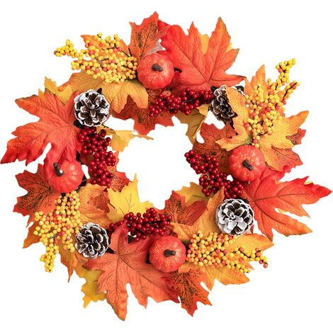 Guirlande Décorative Automnale - Couronne De Table Avec Citrouille Et Érable - Pour Bougie Pilier - Décoration De Thanksgiving Halloween - En Plastique - 1 Pièce (1/5)