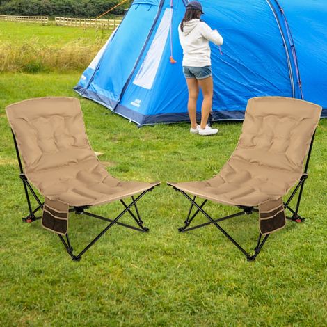 Chaise de Camping Pliable Lounge Recliner Portable avec Dossier Ajustable Siège Rembourré Sac de Transport 225kg Kaki (1/2)