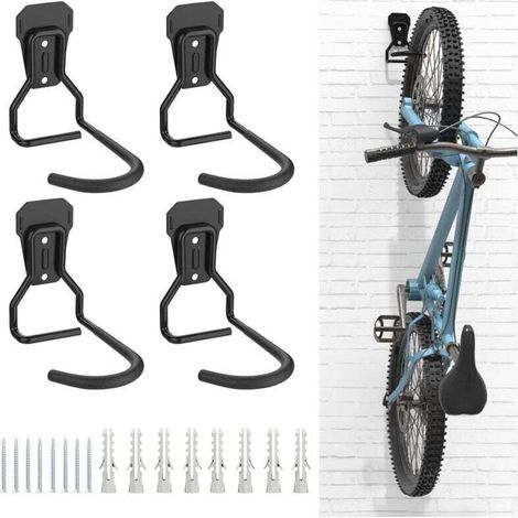 Set of 4 Bicycle Hooks, Iron Hanger Supports, Sturdy L-Shaped Wall Mounted Storage Rack, Practical Vertical Bicycle Rack for Home Garage, Black (1/4)