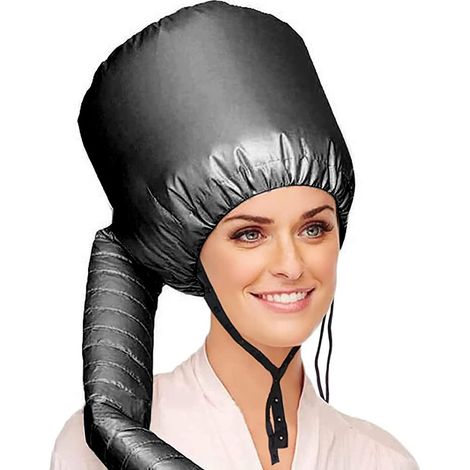 Sèche-cheveux avec capuchon, kit d'accessoires pour sèche-cheveux portable avec capuchon, réglable, coiffage, bouclage, soin profond, convient à toutes les formes de tête (noir). (1/5)