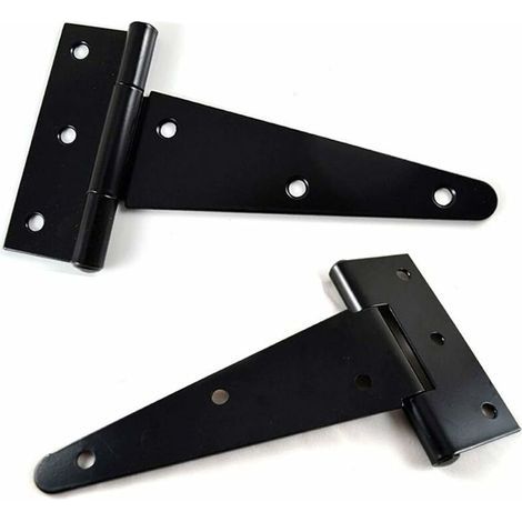 T-Scharnier, Dreiecksscharnier, robustes, verzinktes Dreiecks-T-Scharnier, 10 cm (4 Zoll), schwarz. Geeignet zum Aufhängen von Schranktüren, Gartentoren und Holzkisten. 4 Stück. (1/4)