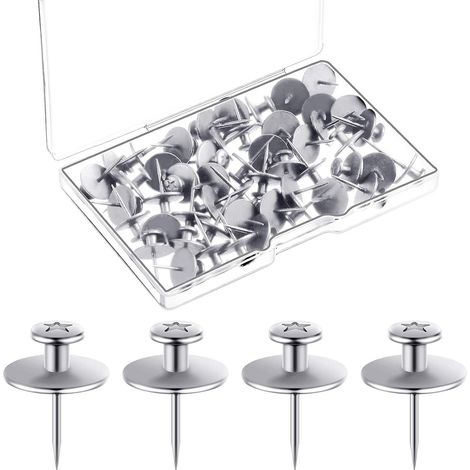 80 clous double face pour accrocher des tableaux, petites têtes, clous de pouce, crochets et épingles pour suspendre des photos au mur (argenté)-AquaForge (1/5)
