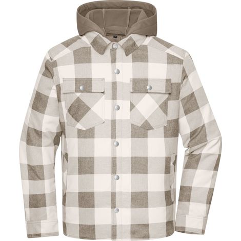James & Nicholson wattiertes Karohemd mit Kapuze JN1872 Gr. 4XL dusty-brown/cement