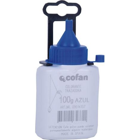 COFAN frasco de polvo azul 100 grs , Polvo azul para trazado disponible en diferentes envases de 100, 250, 500 y 1.000 gramos. Este producto es resistente al agua, ya que cuenta co