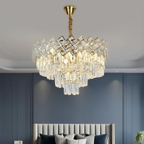 Lustre Cristal 5XE14 Diametre 39 Dore Hauteur Reglable (1/5)